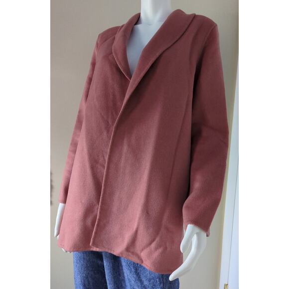 TAHARI Wool Blend Dusty Rose Long Line Open Front Mid Length Jacket Women's Med - Picture 3 of 8